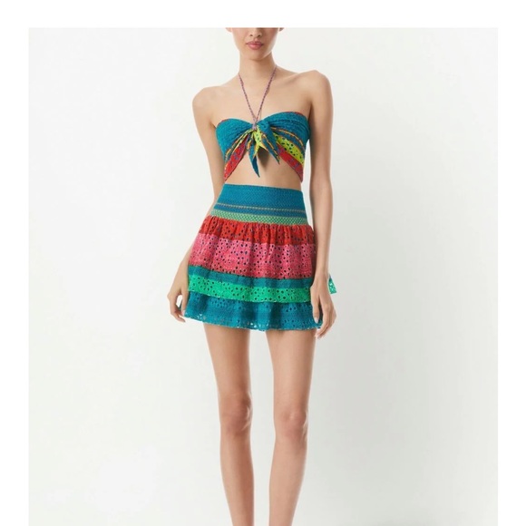 Alice + Olivia BETHIE SMOCKED TIERED MINI SKIRT, size 12 - Picture 2 of 5